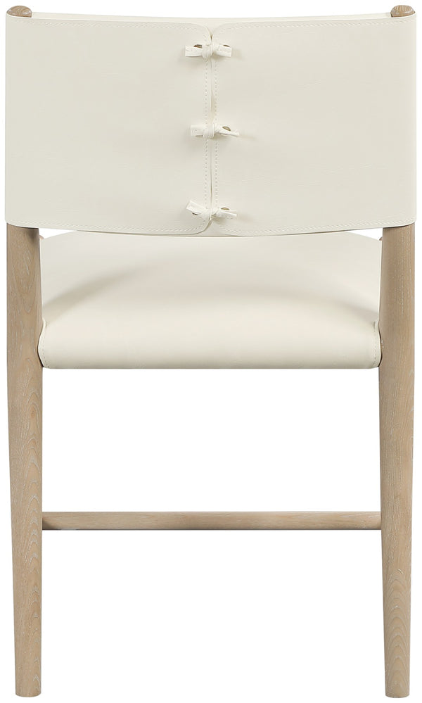 Meridian Furniture Andie Art Deco Vegan Leather Dining Chair with Wood Frame and Tailored Stitching for Elegant Rooms Cream Set of 1 88074Cream-C