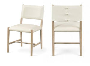 Meridian Furniture Andie Art Deco Vegan Leather Dining Chair with Wood Frame and Tailored Stitching for Elegant Rooms Cream Set of 1 88074Cream-C