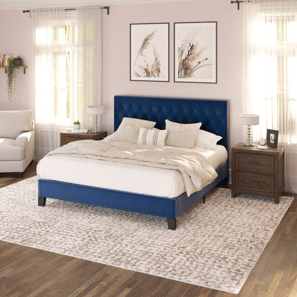 English Elm Wallace & Bay - Blue Queen Upholstered Bed - Modern Elegance With Solid Wood Frame & Comfortable Padded Headboard B2709P212284-GIGA