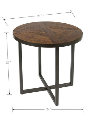 English Elm Wallace & Bay - Brown Round End Table – Versatile Antique Pine Accent For Sofa, Bed, Or Entryway Decor B2709P212415-GIGA