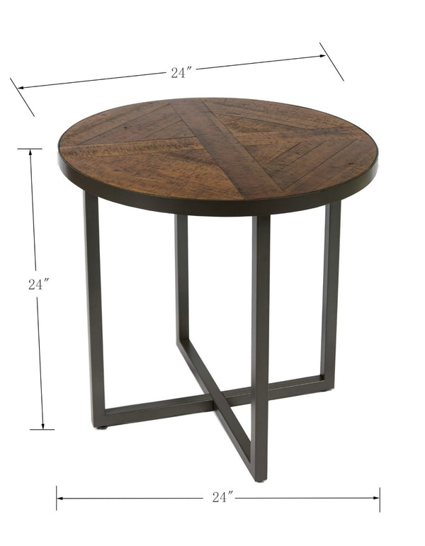 English Elm Wallace & Bay - Brown Round End Table – Versatile Antique Pine Accent For Sofa, Bed, Or Entryway Decor B2709P212415-GIGA