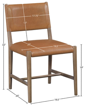 Meridian Furniture Andie Art Deco Vegan Leather Dining Chair with Wood Frame and Tailored Stitching for Elegant Rooms Cognac Set of 2 88075Cognac-C