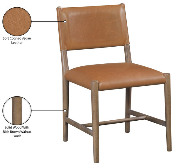 Meridian Furniture Andie Art Deco Vegan Leather Dining Chair with Wood Frame and Tailored Stitching for Elegant Rooms Cognac Set of 2 88075Cognac-C