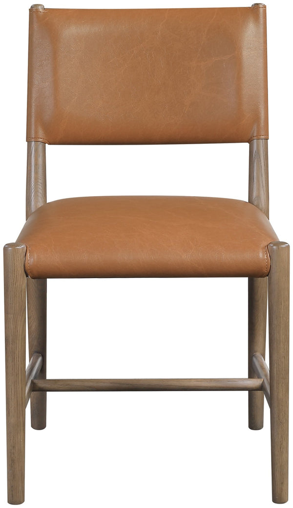 Meridian Furniture Andie Art Deco Vegan Leather Dining Chair with Wood Frame and Tailored Stitching for Elegant Rooms Cognac Set of 2 88075Cognac-C