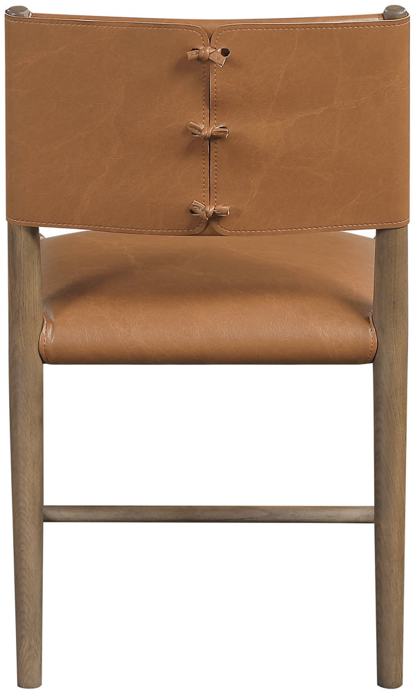 Meridian Furniture Andie Art Deco Vegan Leather Dining Chair with Wood Frame and Tailored Stitching for Elegant Rooms Cognac Set of 2 88075Cognac-C