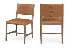 Meridian Furniture Andie Art Deco Vegan Leather Dining Chair with Wood Frame and Tailored Stitching for Elegant Rooms Cognac Set of 2 88075Cognac-C