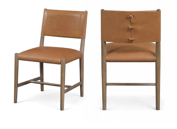 Meridian Furniture Andie Art Deco Vegan Leather Dining Chair with Wood Frame and Tailored Stitching for Elegant Rooms Cognac Set of 2 88075Cognac-C