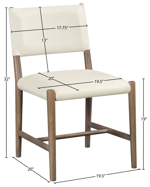 Meridian Furniture Andie Art Deco Vegan Leather Dining Chair with Wood Frame and Tailored Stitching for Elegant Rooms Cream Set of 2 88075Cream-C