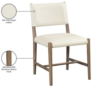 Meridian Furniture Andie Art Deco Vegan Leather Dining Chair with Wood Frame and Tailored Stitching for Elegant Rooms Cream Set of 2 88075Cream-C