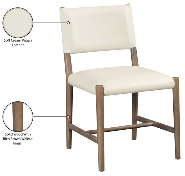 Meridian Furniture Andie Art Deco Vegan Leather Dining Chair with Wood Frame and Tailored Stitching for Elegant Rooms Cream Set of 2 88075Cream-C