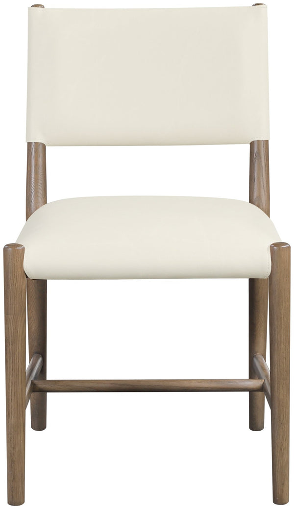 Meridian Furniture Andie Art Deco Vegan Leather Dining Chair with Wood Frame and Tailored Stitching for Elegant Rooms Cream Set of 2 88075Cream-C