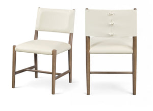 Meridian Furniture Andie Art Deco Vegan Leather Dining Chair with Wood Frame and Tailored Stitching for Elegant Rooms Cream Set of 2 88075Cream-C