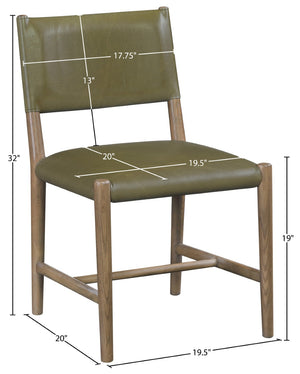 Meridian Furniture Andie Art Deco Vegan Leather Dining Chair with Wood Frame and Tailored Stitching for Elegant Rooms Olive Set of 2 88075Olive-C