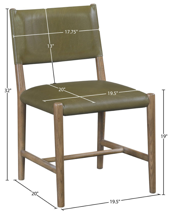 Meridian Furniture Andie Art Deco Vegan Leather Dining Chair with Wood Frame and Tailored Stitching for Elegant Rooms Olive Set of 2 88075Olive-C