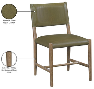 Meridian Furniture Andie Art Deco Vegan Leather Dining Chair with Wood Frame and Tailored Stitching for Elegant Rooms Olive Set of 2 88075Olive-C
