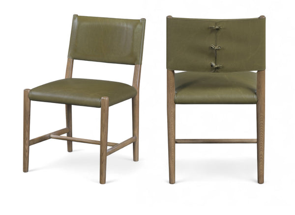 Meridian Furniture Andie Art Deco Vegan Leather Dining Chair with Wood Frame and Tailored Stitching for Elegant Rooms Olive Set of 2 88075Olive-C