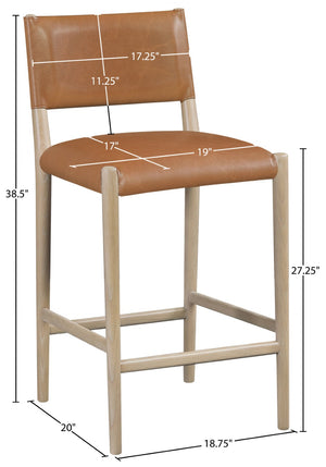 Meridian Furniture Andie Art Deco Vegan Leather Counter Stool with Stitching and Solid Wood Frame Cognac Set of 1 88076Cognac-C