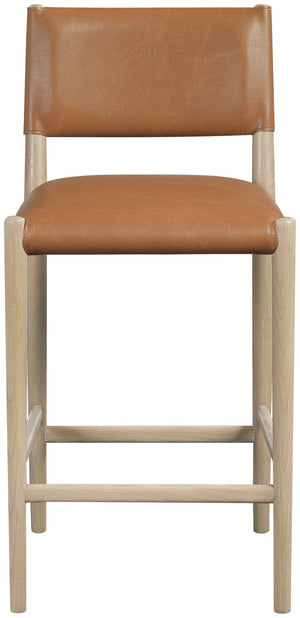 Meridian Furniture Andie Art Deco Vegan Leather Counter Stool with Stitching and Solid Wood Frame Cognac Set of 1 88076Cognac-C