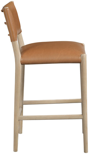 Meridian Furniture Andie Art Deco Vegan Leather Counter Stool with Stitching and Solid Wood Frame Cognac Set of 1 88076Cognac-C