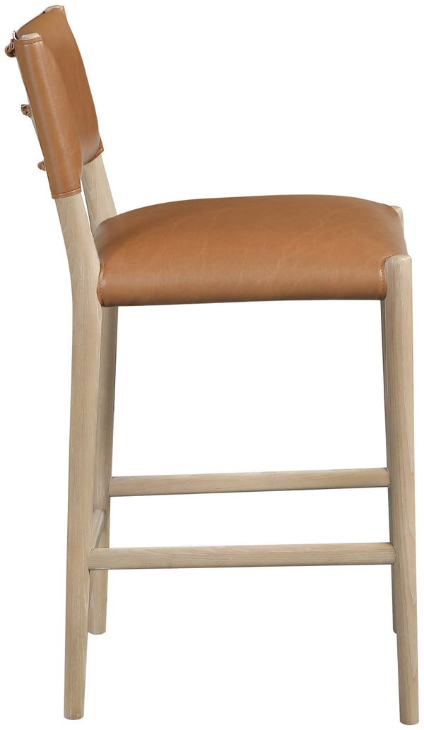 Meridian Furniture Andie Art Deco Vegan Leather Counter Stool with Stitching and Solid Wood Frame Cognac Set of 1 88076Cognac-C