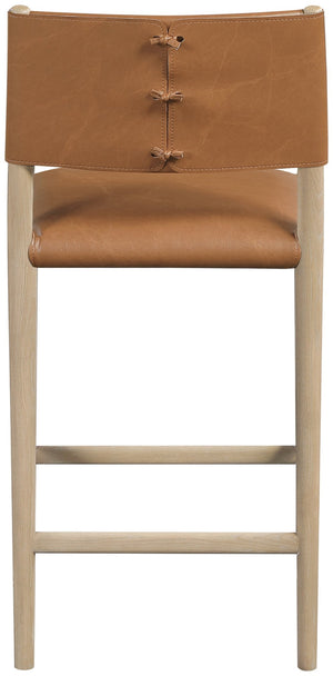 Meridian Furniture Andie Art Deco Vegan Leather Counter Stool with Stitching and Solid Wood Frame Cognac Set of 1 88076Cognac-C
