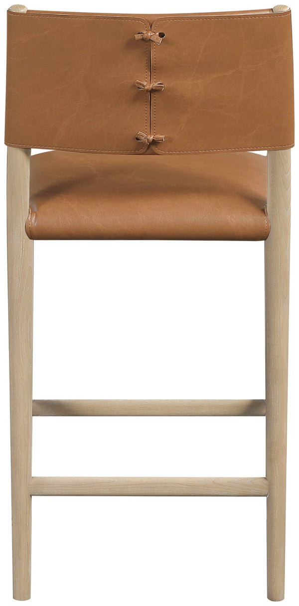 Meridian Furniture Andie Art Deco Vegan Leather Counter Stool with Stitching and Solid Wood Frame Cognac Set of 1 88076Cognac-C