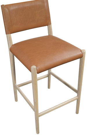 Meridian Furniture Andie Art Deco Vegan Leather Counter Stool with Stitching and Solid Wood Frame Cognac Set of 1 88076Cognac-C