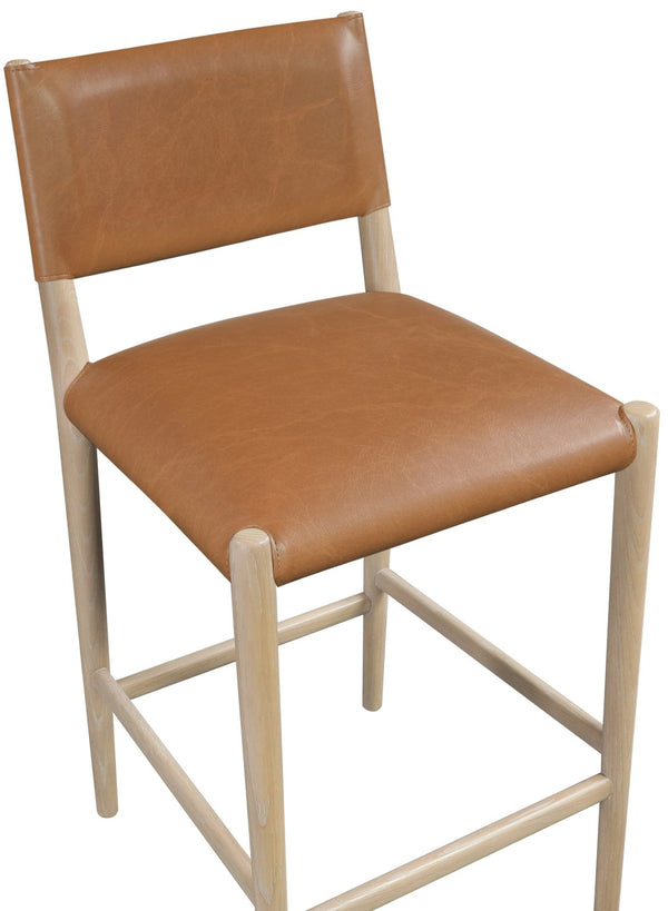 Meridian Furniture Andie Art Deco Vegan Leather Counter Stool with Stitching and Solid Wood Frame Cognac Set of 1 88076Cognac-C