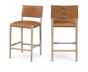 Meridian Furniture Andie Art Deco Vegan Leather Counter Stool with Stitching and Solid Wood Frame Cognac Set of 1 88076Cognac-C