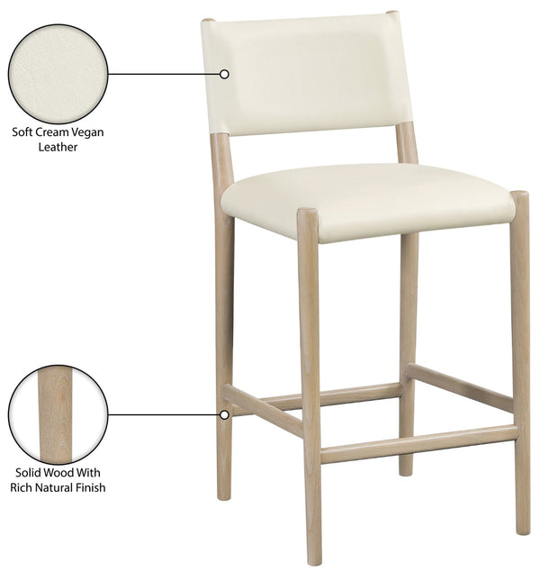 Meridian Furniture Andie Art Deco Vegan Leather Counter Stool with Stitching and Solid Wood Frame Cream Set of 1 88076Cream-C