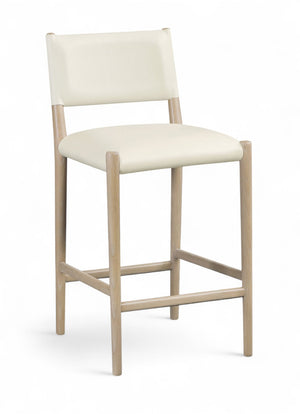 Meridian Furniture Andie Art Deco Vegan Leather Counter Stool with Stitching and Solid Wood Frame Cream Set of 1 88076Cream-C