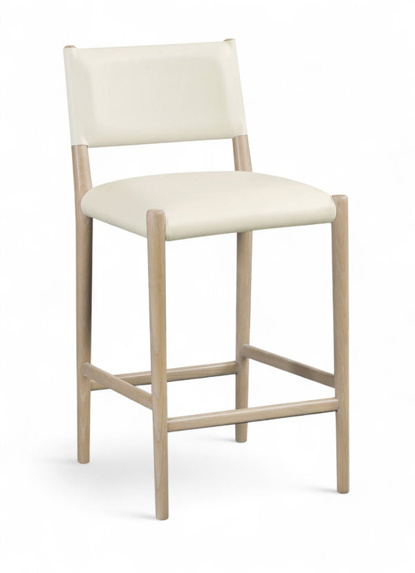 Meridian Furniture Andie Art Deco Vegan Leather Counter Stool with Stitching and Solid Wood Frame Cream Set of 1 88076Cream-C