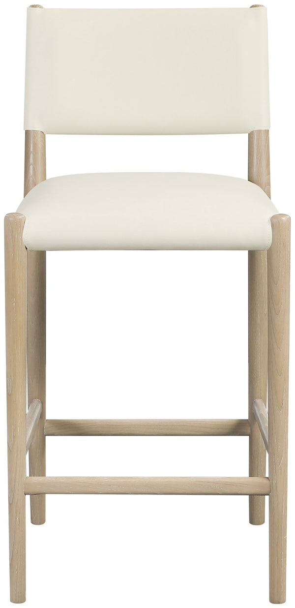Meridian Furniture Andie Art Deco Vegan Leather Counter Stool with Stitching and Solid Wood Frame Cream Set of 1 88076Cream-C