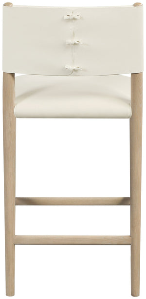 Meridian Furniture Andie Art Deco Vegan Leather Counter Stool with Stitching and Solid Wood Frame Cream Set of 1 88076Cream-C