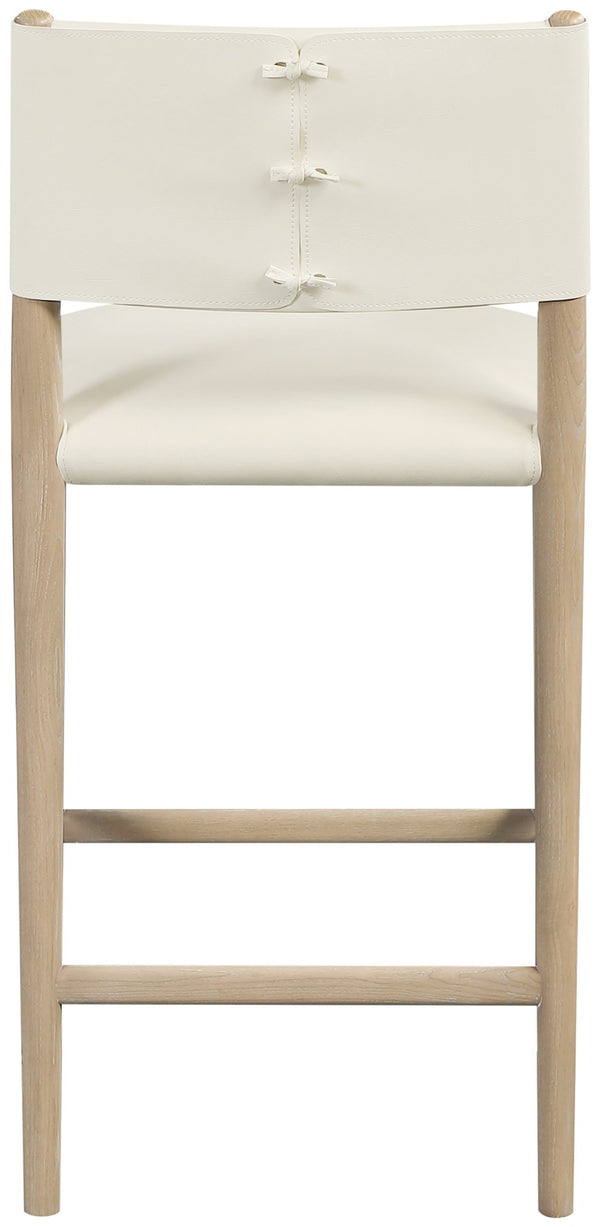 Meridian Furniture Andie Art Deco Vegan Leather Counter Stool with Stitching and Solid Wood Frame Cream Set of 1 88076Cream-C