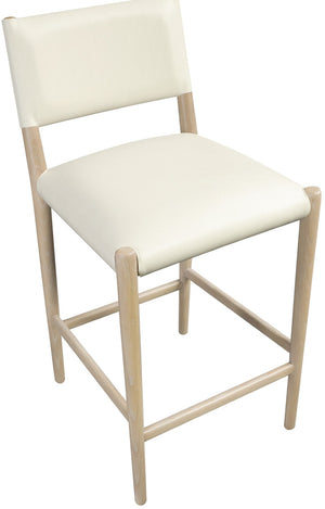 Meridian Furniture Andie Art Deco Vegan Leather Counter Stool with Stitching and Solid Wood Frame Cream Set of 1 88076Cream-C