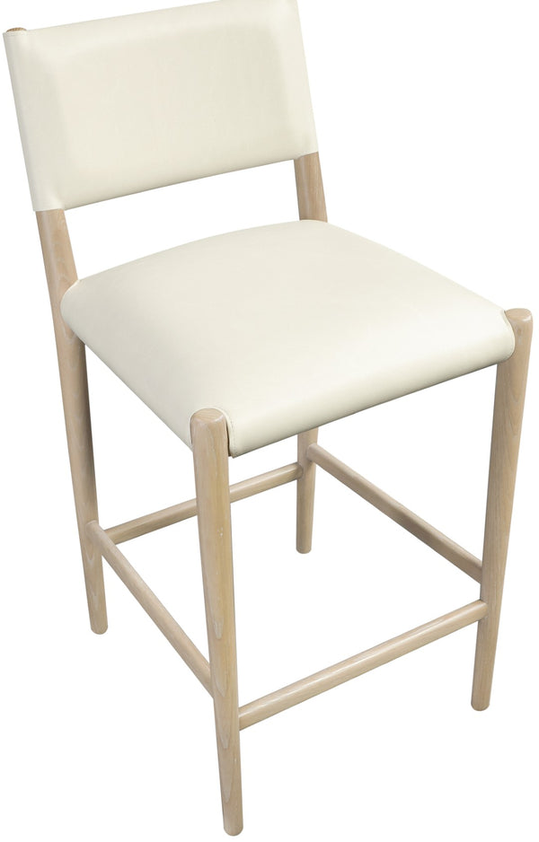 Meridian Furniture Andie Art Deco Vegan Leather Counter Stool with Stitching and Solid Wood Frame Cream Set of 1 88076Cream-C