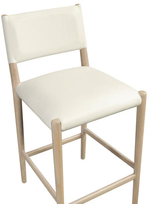 Meridian Furniture Andie Art Deco Vegan Leather Counter Stool with Stitching and Solid Wood Frame Cream Set of 1 88076Cream-C
