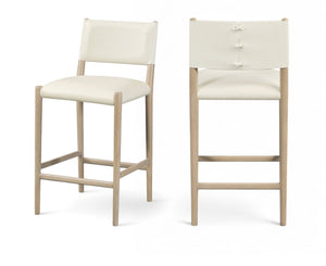 Meridian Furniture Andie Art Deco Vegan Leather Counter Stool with Stitching and Solid Wood Frame Cream Set of 1 88076Cream-C