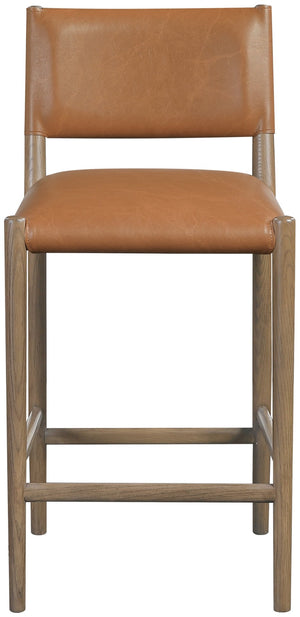 Meridian Furniture Andie Art Deco Vegan Leather Counter Stool with Stitching and Solid Wood Frame Cognac Set of 2 88077Cognac-C