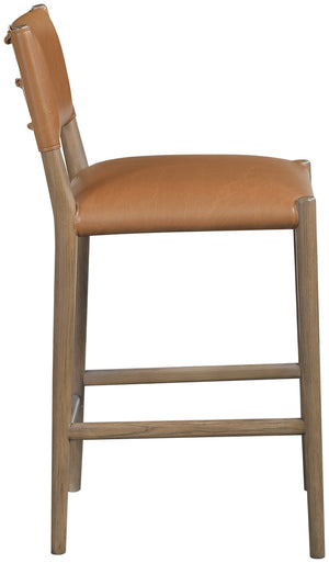 Meridian Furniture Andie Art Deco Vegan Leather Counter Stool with Stitching and Solid Wood Frame Cognac Set of 2 88077Cognac-C