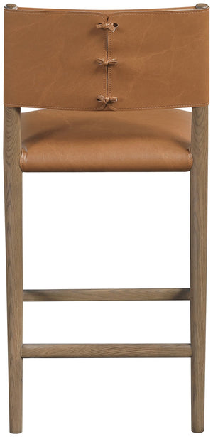 Meridian Furniture Andie Art Deco Vegan Leather Counter Stool with Stitching and Solid Wood Frame Cognac Set of 2 88077Cognac-C
