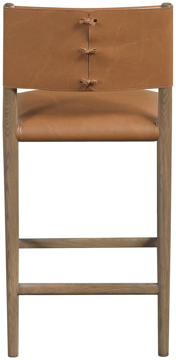 Meridian Furniture Andie Art Deco Vegan Leather Counter Stool with Stitching and Solid Wood Frame Cognac Set of 2 88077Cognac-C