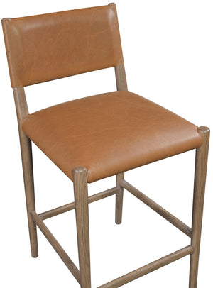 Meridian Furniture Andie Art Deco Vegan Leather Counter Stool with Stitching and Solid Wood Frame Cognac Set of 2 88077Cognac-C