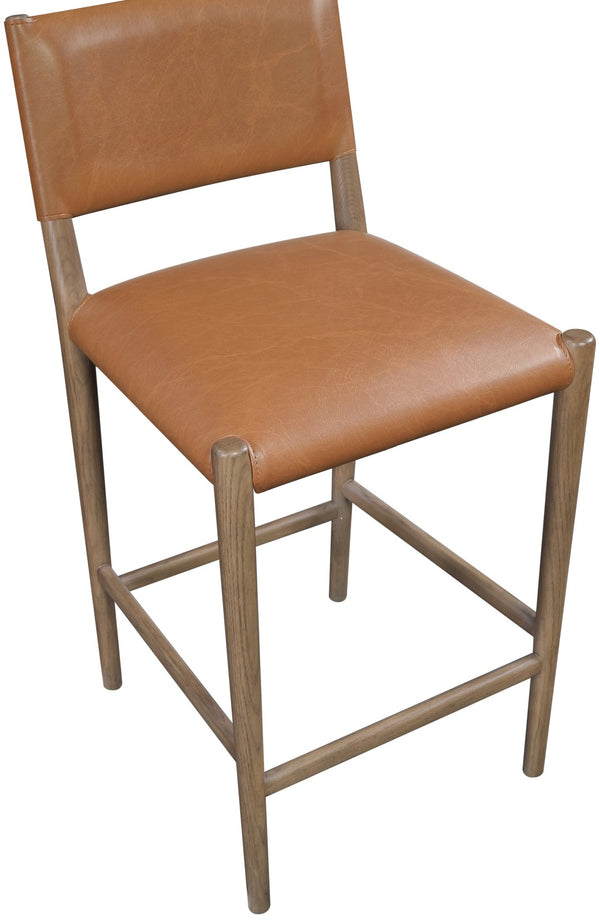 Meridian Furniture Andie Art Deco Vegan Leather Counter Stool with Stitching and Solid Wood Frame Cognac Set of 2 88077Cognac-C