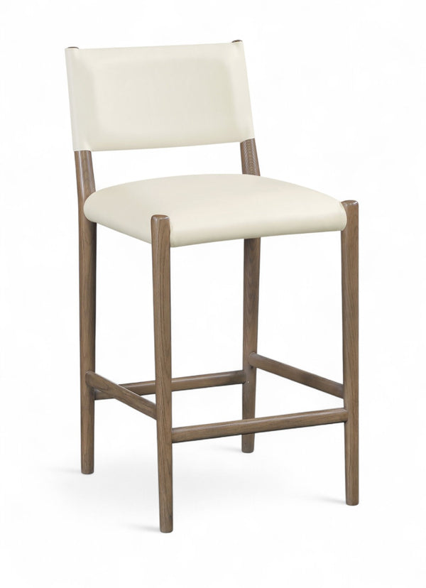 Meridian Furniture Andie Art Deco Vegan Leather Counter Stool with Stitching and Solid Wood Frame Cream Set of 2 88077Cream-C