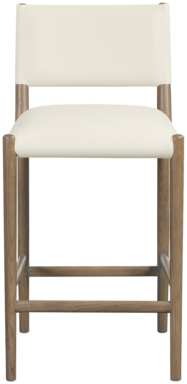 Meridian Furniture Andie Art Deco Vegan Leather Counter Stool with Stitching and Solid Wood Frame Cream Set of 2 88077Cream-C