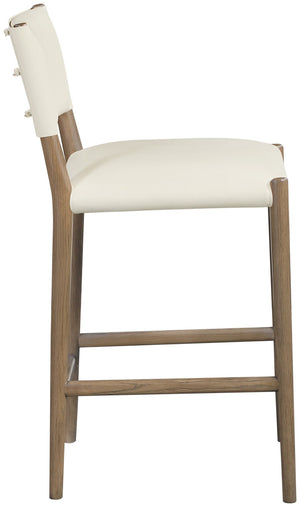 Meridian Furniture Andie Art Deco Vegan Leather Counter Stool with Stitching and Solid Wood Frame Cream Set of 2 88077Cream-C