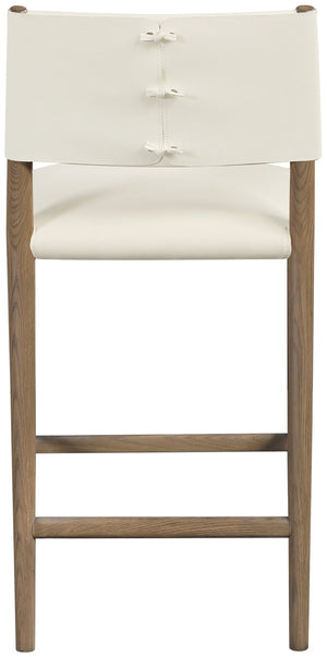 Meridian Furniture Andie Art Deco Vegan Leather Counter Stool with Stitching and Solid Wood Frame Cream Set of 2 88077Cream-C