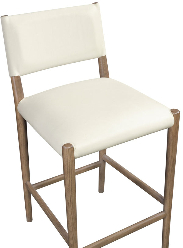 Meridian Furniture Andie Art Deco Vegan Leather Counter Stool with Stitching and Solid Wood Frame Cream Set of 2 88077Cream-C